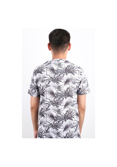 Rich Erkek Bisiklet Yaka Baskılı T-shirt %100 Pamuk Tişört Gri