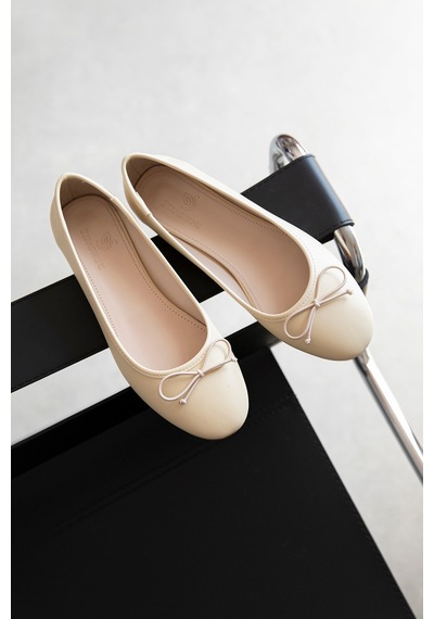 Wolk Shoes Lily Kadın Fiyonk Detay Deri Babet Sarı