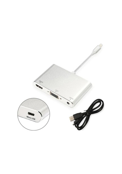 Apple Uyumlu iPhone Apple Uyumlu iPad P32 Hdmi Vga Av Audio Dönüştürücü Adaptör- 5775 - Karbul8558-1991 Gümüş