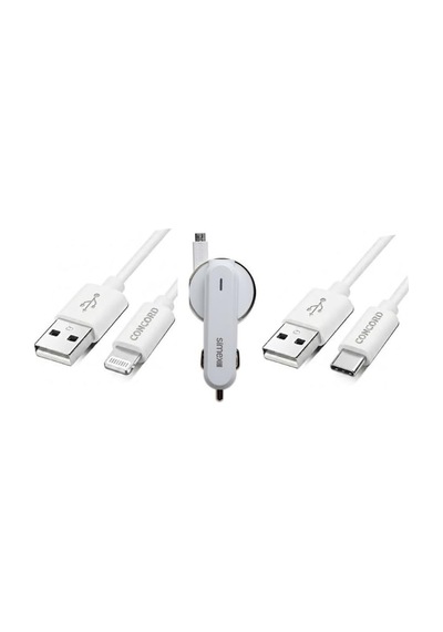 3.1a 15watt Araç Şarj Aleti Micro Usb Kırılmaz Kablo + Lightning İle Uyumlu Kablo Hediyeli + Type-c Kablo Hediyeli Tüm Telefon Girişlerine Uyumludur