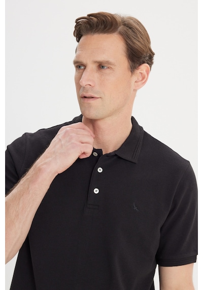 AC&Co / Altınyıldız Classics Erkek Slim Fit Dar Kesim Polo Yaka %100 Pamuk Kısa Kollu Tişört Siyah