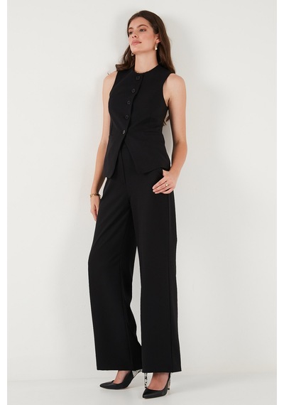 Lela Regular Fit Bisiklet Yaka Kolsuz Düğmeli Basic Bluz Bayan Yelek 65200004 Siyah