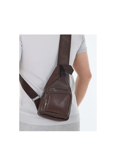 Erzeno Hakiki Deri Erkek Kahverengi Çapraz Askılı Çanta / Çapraz Göğüs Çantası Omuz Çantası Body Bag Kahverengi - 664251534 Kahverengi