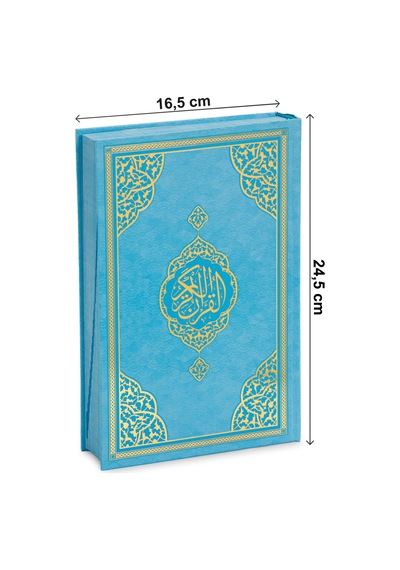 Çantalı Erkek Çocuk İbadet Seti Mavi Kabe Motifli İsimli Seccade Orta Boy Kuranı Kerim Tesbihli