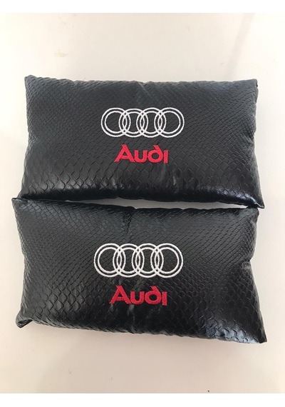 Audi Nakışlı Deri 1 Çift Boyun Yastık Ve 1 Çift Kemer Pedi Siyah