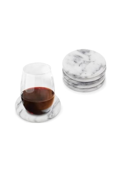 Fox Run 48749 Doğal Beyaz Cilalı Mermer Taş Bardak Altlığı, 6'lı Set 1