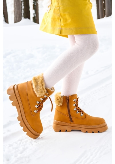 Kiko Kids 500 Günlük Fermuarlı Kız Çocuk Bot Ayakkabı Taba 001