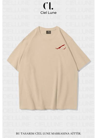 Nevermind Unisex Kadın Erkek Red Eyes Baskılı Özel Tasarım Oversi Bej