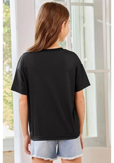 Uyguntarz Çocuk Fine Baskılı Pamuklu Tshirt Siyah