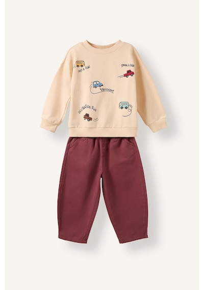 Defacto Araba Baskılı Sweatshirt Üst Geniş Pantolon Alt 2li Takım Erkek Bebek I1946a526auer119 Ekru-er119