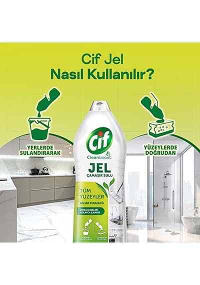 Cif Jel Yüzey Temizleyici Cleanboost Tüm Yüzeyler İçin Leke Çıkarıcı Çamaşır Sulu Bahar Ferahlığı 1500 Ml
