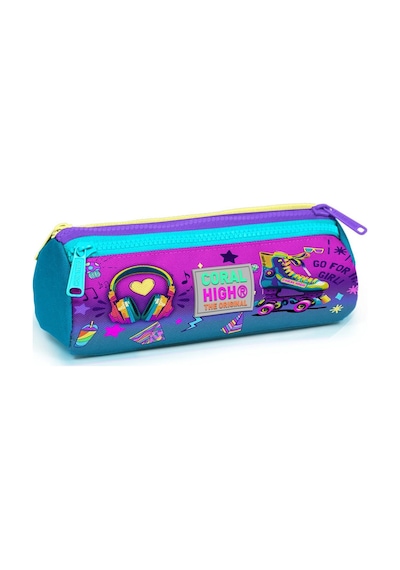Minik Yuva Sırt Çantası Pembe Turkuaz Kulaklık Paten Desenli İki Bölmeli 3'lü Set 3set23554