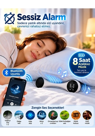 Yastık Altında Kullanılan Bluetooth Uyku Hoparlörü Sessiz Alarm Rahatlatıcı Sesler Ve 8 Saat Kesintisiz Müzik