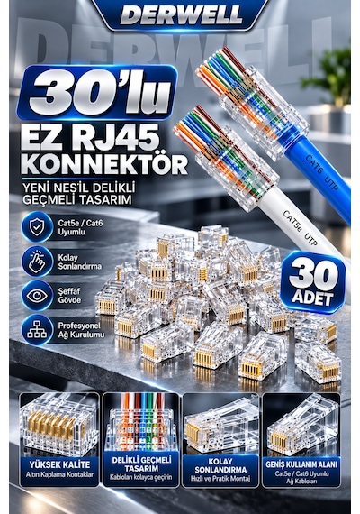 Yeni 2026 3in1 Profesyonel Ağ Kurulum Seti Yeni Nesil Cat5 Cat6 Cat7 Network Ethernet Kablo Pensesi Kesme Soyma Sıkma Kilitleme Fonksiyonlu - Dijital Kablo Test Cihazı Master Remote - 30lu Rj45 Jack