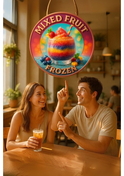 Mixed Fruit Frozen Meyveli Kapı Süsü Tablosu, Renkli Dekoratif Duvar Aksesuarı, Cafe Büfe Dekoru