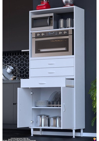 Miray 80 Cm Mutfak Standı Fırın Dolabı Çok Amaçlı Dolap Beyaz Kiler Banyo Dolabı 80x194x32 Cm