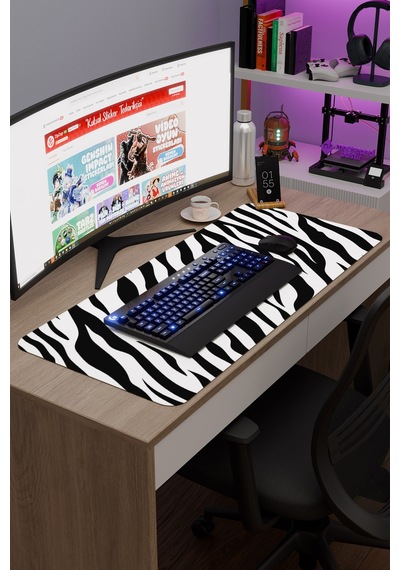 Zebra Kaymaz Dikişli Kauçuk Oyuncu Mousepad V5 - 90x40 Xxl Gaming Mouse Pad Fare Altlığı