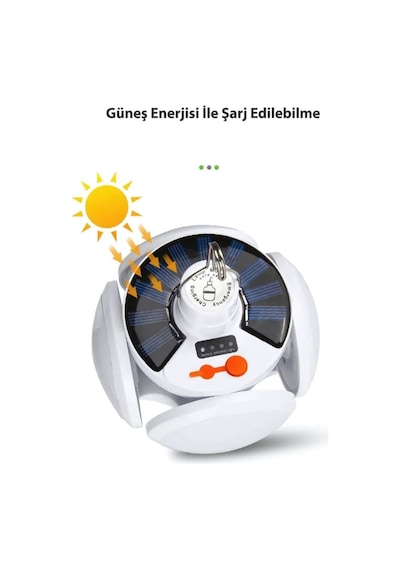 Solar Güneş Enerjili Kamp Lambası Katlanabilir Taşınabilir Solar Bahçe Aydınlatma - Kamp Lambası Beyaz