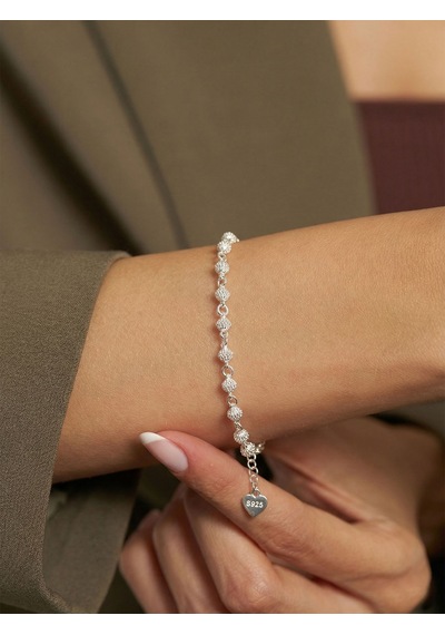 925 Ayar Geleneksel Kafes Telkari El İşi Top Zincir Gümüş Bileklik 9x4mm Gümüş - Rodyum