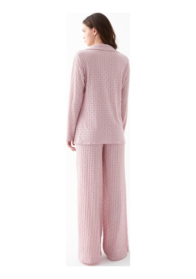 Akbeniz Kadın Pembe Önden Düğmeli Rahat Kesim Pijama Takımı