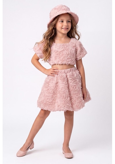 Mnk Baby & Kids Rosemu Kız Çocuk Şapkalı Takım M00819 Pudra