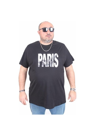 Starbattal Erkek Büyük Beden Sıfır Yaka Tişört Paris 25179 Sıyah Siyah