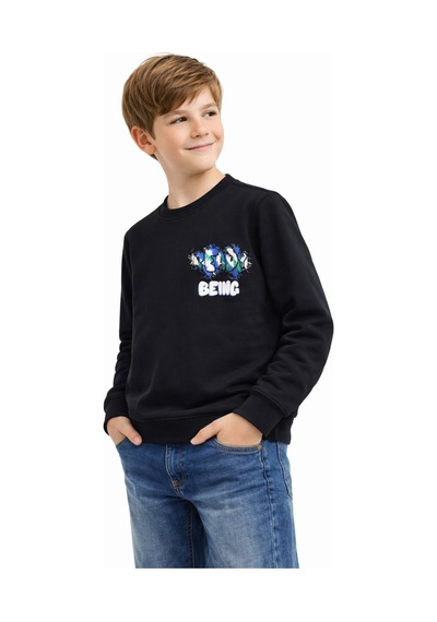 Baglan Erkek Çocuk Önü Arkası Baskılı Sweatshirt Bgl-st05236 Siyah