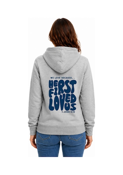Herkesemoda First Love Arka Baskılı Kapüşonlu 2 İplik Şardonlu Sweatshirt Gri
