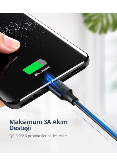 Ugreen 60116 USB-C to USB-A 3A QC Hızlı Şarj Kablosu 1 Metre Siyah