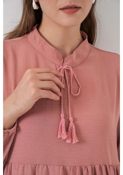 Hiccup Bdart Fiyonklu Düz Maxi Elbise Toz Pembe
