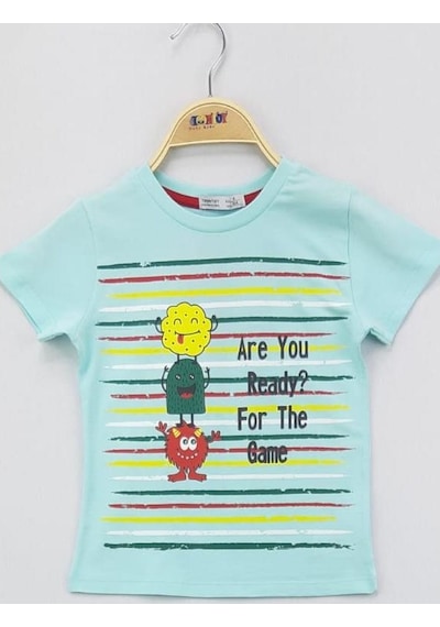 Toontoy Kids Toontoy Erkek Çocuk Baskılı Bisiklet Yaka Kısa Kollu Tişört Mint Yeşili