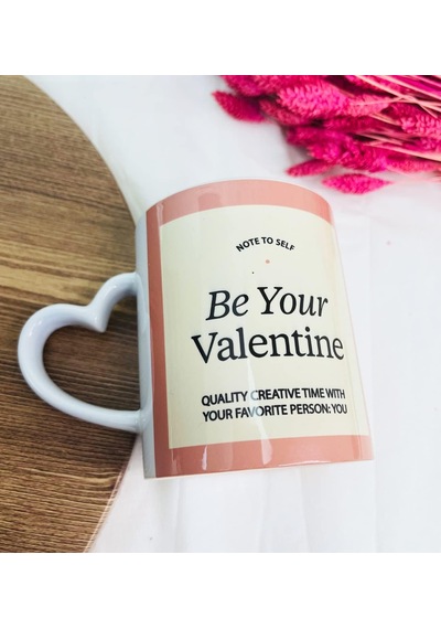Be Your Valentine Tasarımlı Kalp Kulplu Kupa Beyaz - Çok Renkli