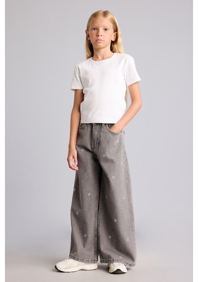Defacto 90s Wide Leg Desenli Pantolon Kız Çocuk I4476a826aunm18 Gri-nm18