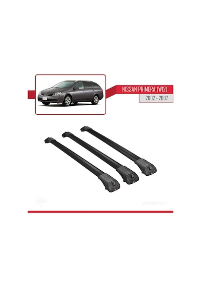 Nissan Primera W12 2002-2007 Arası İle Uyumlu Ace-1 Ara Atkı Tavan Barı Siyah 3 Adet Bar