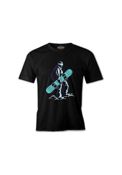 Man Holding Snowboard Siyah Erkek Tshirt 001