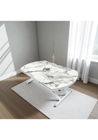 Oval Yan Baştan Açılır Akıllı Masa Üst Tabla Mdf Yüksekliği Ayarlanabilir Pratik Beyaz Mermer Oval Yan Baştan Açılır Akıllı Masa Üst Tabla Mdf Yüksekliği Ayarlanabilir Pratik Beyaz Mermer