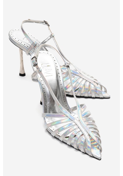 Luvishoes Leaf Gümüş Hologram Kadın Topuklu Ayakkabı Gümüş