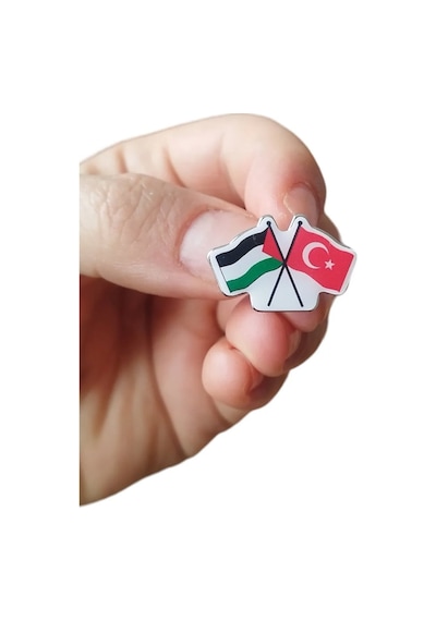 Damla Etiket Filistin Türkiye Flamalı Metal Yaka Rozeti 1 Adet Gri