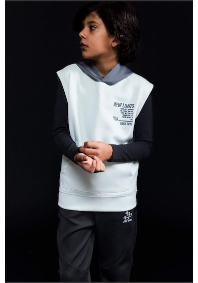 Defacto Erkek Çocuk Kapüşonlu Baskılı Skuba Dalgıç Kumaş Kolsuz Sweatshirt G6137a826spgr492 Gri-gr492
