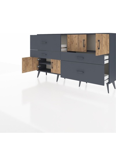 Arges Konsol 2 Raflı 4 Çekmeceli 4 Kapaklı 176x30x99 Antrasit-çam/antrasit Atlas Çam/antrasıt - Antrasıt