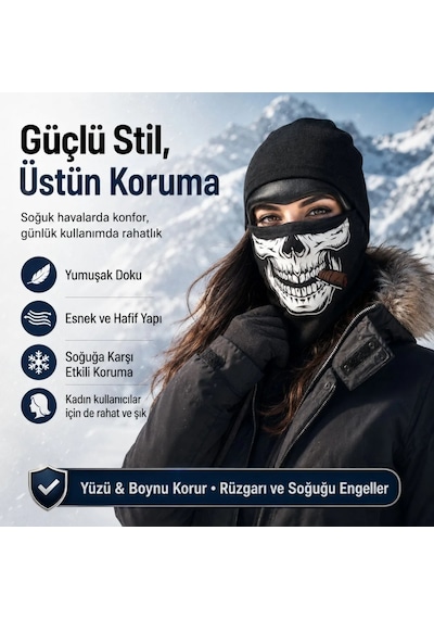 Womanandkids Wak Unisex Kuru Kafa Puro Baskılı Balaklava 1 Adet Tek Beden Viskoz Kask İçi Outdoor Maske Siyah