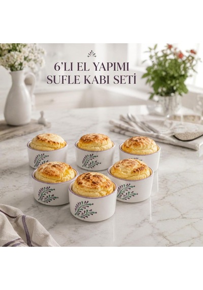 6'li El Yapımı Seramik Sufle Kabı Seti, Fırına Dayanıklı Ramekin Krem Brüle Ve Mağma Kek Kalıbı, Çerezlik Me Diğer