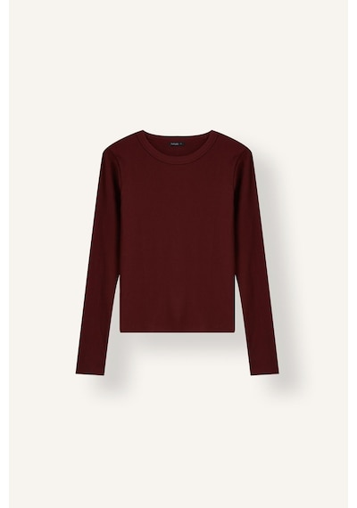 Defacto Slim Fit Bisiklet Yaka Fitilli Kaşkorse Uzun Kollu Basic Tişört I4450ax26aubr115 Bordo-br115