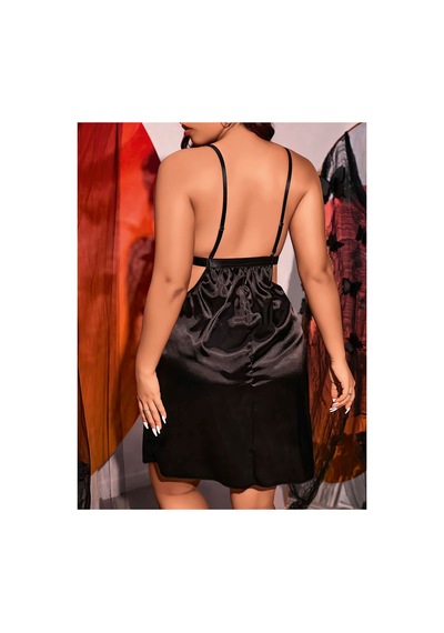 Lily Bianca Nightwear Göğüs Kısmı Dantelli Saten Gecelik Siyah