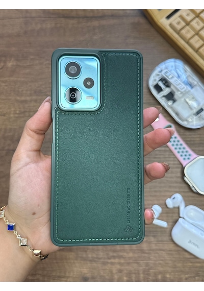 Samsung Galaxy Note 20 Ultra Uyumlu Premium Deri Dokulu Darbelere Dayanıklı Nazal Silikon Kılıf Haki