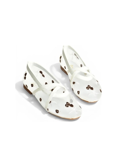 Fox Shoes Y811897015 Beyaz File Çiçek Motifli Kadın Babet