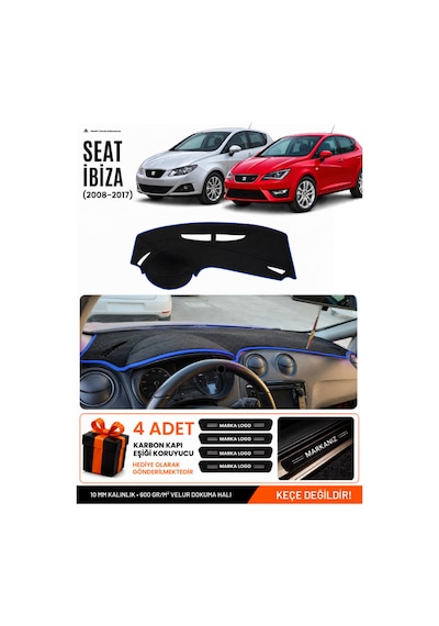 Seat Ibıza 2008-2017 Uyumlu Torpido Koruma, Torpido Örtüsü, Torpido Kılıfı - Siyah-mavi - Se004