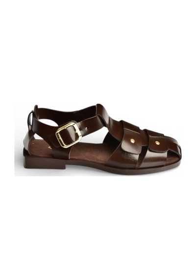 Fox Shoes Y458102560 Kahverengi Rustik Büyük Toka Detaylı Kadın Sandalet Kahverengi