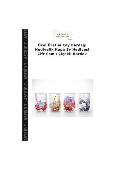 Özel Üretim Çay Bardağı Hediyelik Kupa Ev Hediyesi Çift Camlı Çiçekli Bardak Çok Renkli