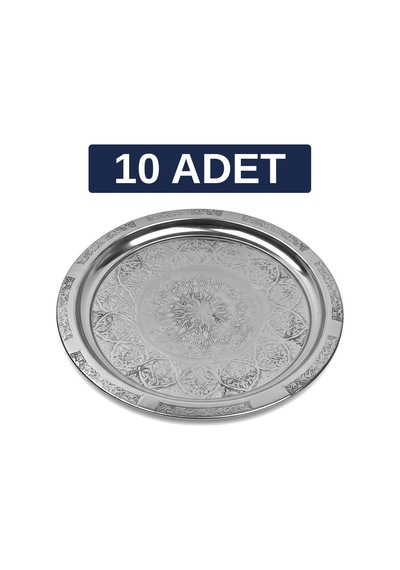 Binbir Trend 27 Cm Otantik Desenli Krom Çelik Kebap, Izgara, Meze Ve Servis Tabağı 10 Adet